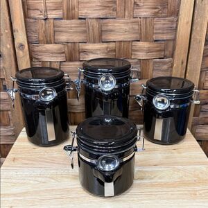 Set of Black Anchor Hocking Airtight Canisters